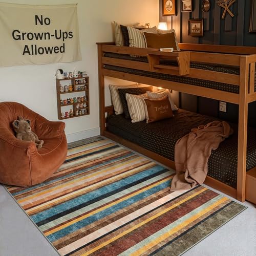 jinchan 5x7 Area Rug Modern Striped Rug Washable Living Room Rug, Pine Dawn