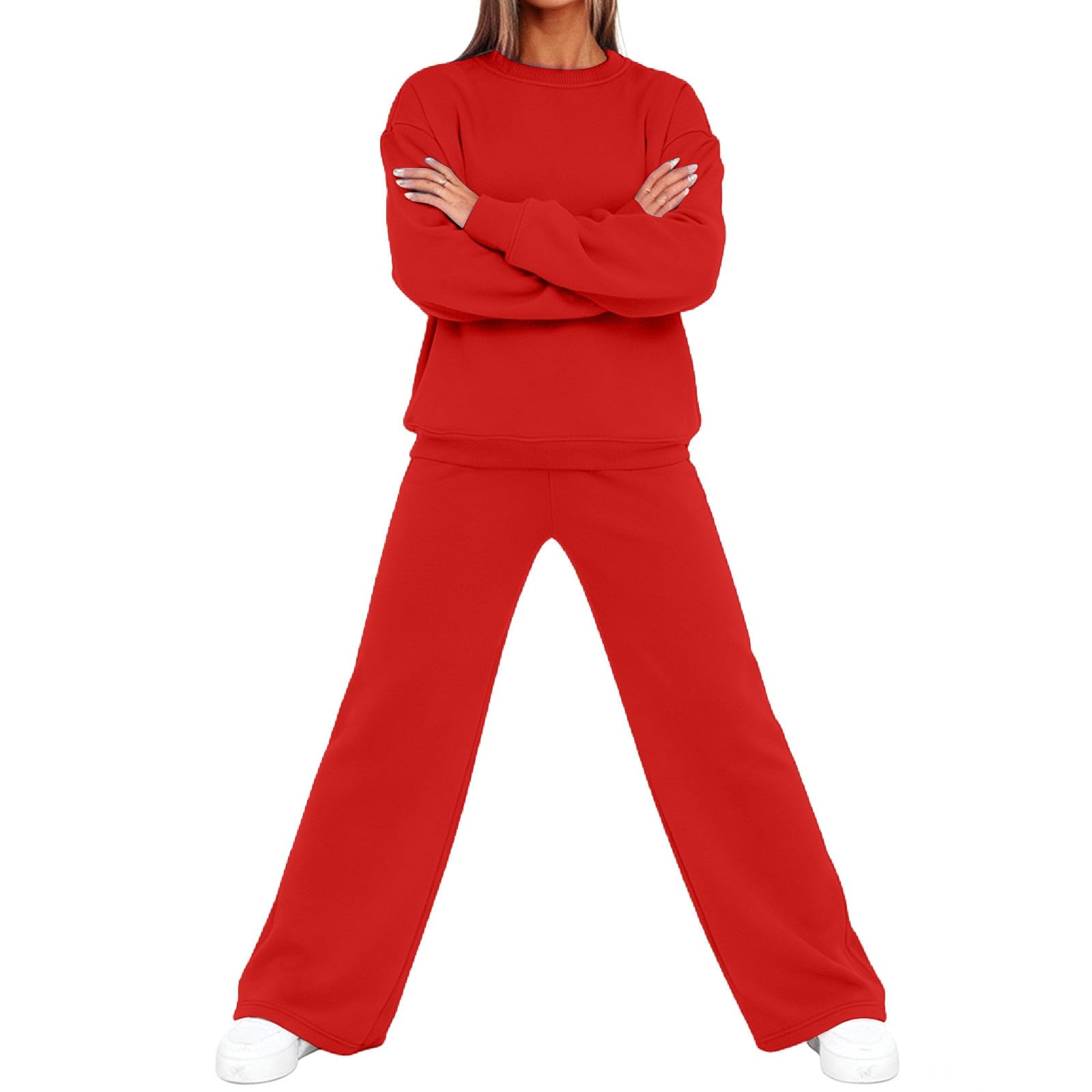 Survêtement pour femme - Ensemble complet d'automne à manches longues pour femme - Tenue de sport décontractée à col rond - Haut et pantalon de jogging avec poches