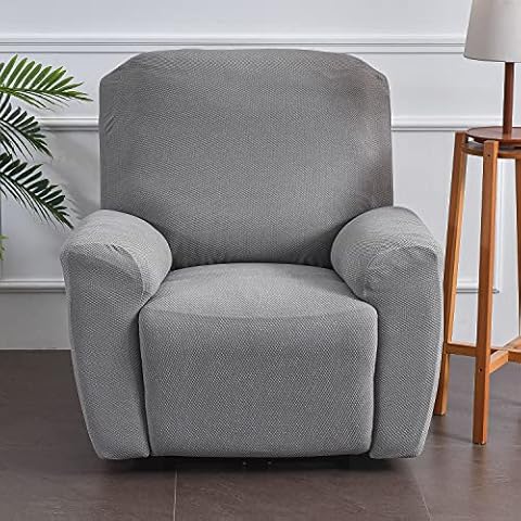 YOPOIY High Stretch Recliner Couch Covers with Pockets, 4 Pieces Spandex Jacquard Lazy Boy Recliner Chair Cover with Elastic Straps Removable Washable-grey-One Size Cover