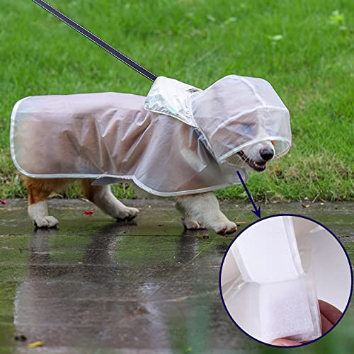 Edoxus Hunderegenmantel Haustier Verstellbar Regenjacke mit Kapuze Transparent Wasserdicht Hundejacke Eva Poncho für Kleine Mittlere Hunde, M