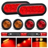 Nilight LED Trailer Light Kit 6 Inch Oval Stop Turn Taillight 2 Inches Round Red Amber Side Marker Lights 9 LED ID Bar for 12V RV Camper Caravan Truck...