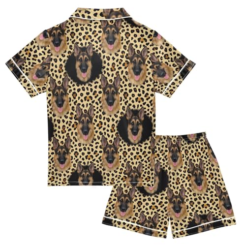 German Shepherd Leopard Print Pajamas Set Summer Button Down Sleepwear Pjs Sets Comfy Loungewear2