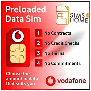 Sims4Travel Prepaid Vodafone Sim Card Preloaded with Unlimited UK 4G/5G Data. (Valid for 30 Days). No Commitments, Credit Checks, Tie-ins & No Personal ID. Simple to Renew.