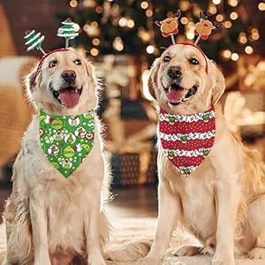 Christmas Dog Bandana Puppy Scarf - Merry Christmas Dog Outfits - 2 Pcs Adjustable Holiday Party Birthday Triangle Reversible Dog Bandanas for Small Medium Large Dogs Christmas Dog Bandana Puppy Scarf Merry Christmas Dog Outfits 2 Pcs Adjustable Holiday Party Birthday Triangle Reversible Dog Bandanas for Small Medium Large Dogs