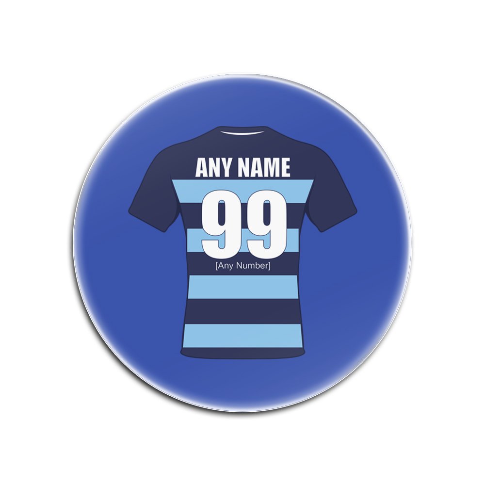 UNIGIFT Personalised Gift - Bedford Blues Round Gloss Hardboard Coaster (Rugby Union Design Theme, Colour Options) - Any Name/Message on Your Unique Mat Pad -