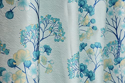 Image of Floral Print Semi-Sheer Curtains for Long Door 8 Feet, Pack of 2, Aqua