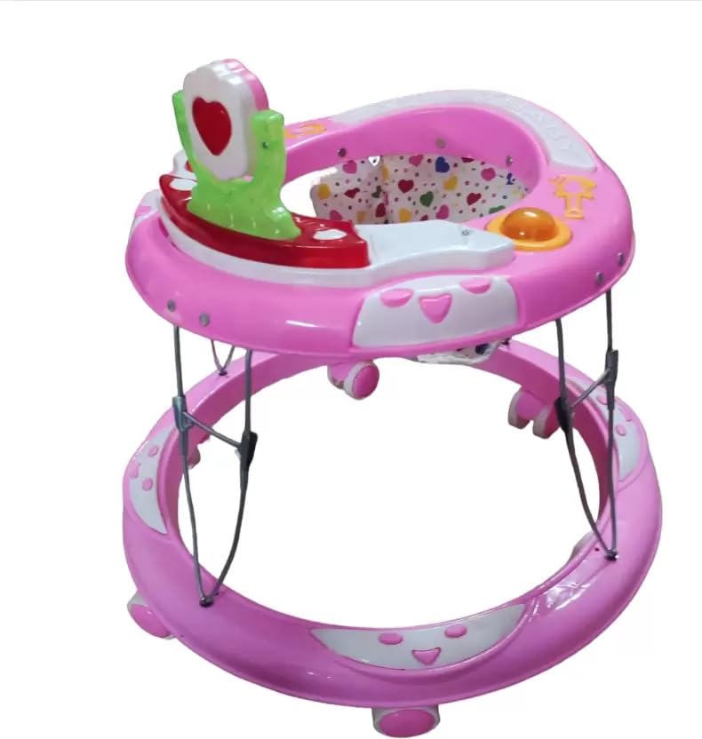 Maanit Walker with Foldable, Cushion Seat | Activity Walker for Baby with Musical Toy Bar | Walker Baby 6-18 Months Boys Girls (Pink)