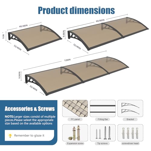60x120'' Window Door Awning Exterior, UV/Rain/Snow/Sunlight Polycarbonate Overhang Canopy, House Overdoor Awnings for Door Entrance Outside/Patio/Porch by GUANSU-CN - Image 3