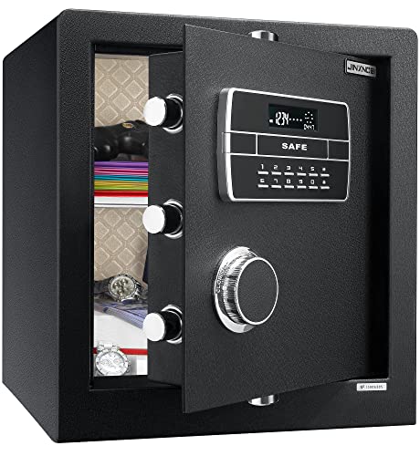 JINXNOBI Security Safe Box for Home, Digital Security Box 2.2 Cubic Feet, Electronic Keypad Safe with Dial, Personal Home Safe, Small Safe Box, Hotel Safe, ClosetSafe