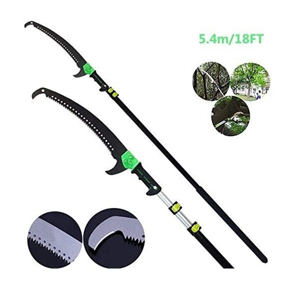 Sierra de poda telescópica de 18 pies/5,4 m con Sierra Curva para árboles, Varilla telescópica Extensible de Aluminio para podar y Recortar Ramas, Cortar Hojas, jardín, paisajismo, Sierra para árbol