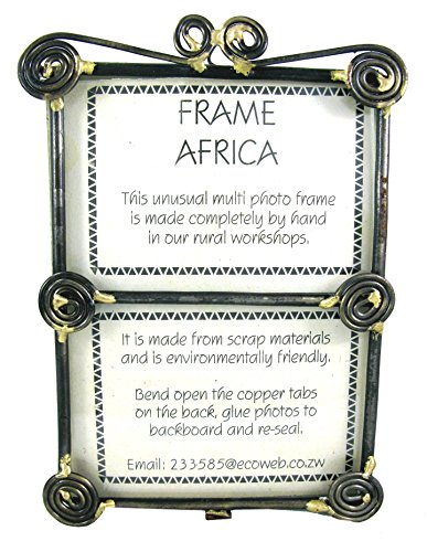 Marco de fotos africano hecho a mano de metal reciclado (marco de fotos doble: 2 fotos de 15 x 10 cm)