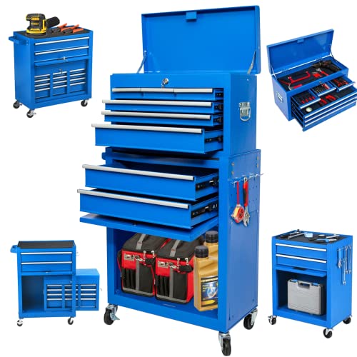 8-Drawer Rolling Tool Chest & Removable Tool Box With Locking System, Tool Box Organizer With 4 Wheels&Hooks, Large Capacity Garage Storage Cabinet For Warehouse And Repair Shop(Blue) #TOP16