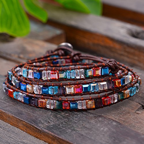 Ygline 7 Chakra Balancing Leather Wrap Crystal Bracelet With Hematite For Women Collection #TOP3