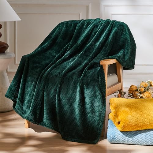 Image of NEWCOSPLAY Super Soft Twin Blanket Forest Green Premium Silky Flannel Fleece Leaves Pattern Lightweight Bed Blanket All Season Use (Forest Green, Twin(60"x80"))