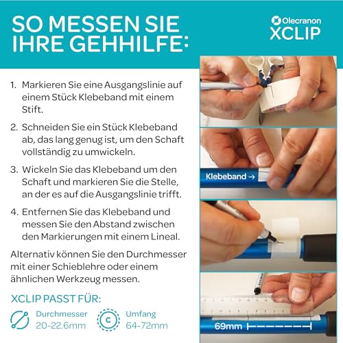 XCLIP Unterarm Krückenhalter für runde Gehstöcke mit 64-72 mm Umfang, X-förmiges Design - für unterwegs, leichte, tragbare Gehstock Halterung - einfach zu verwendendes Krücken Zubehör