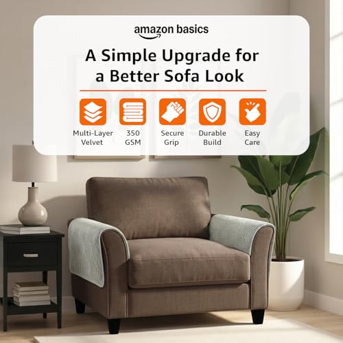 Image of Amazon Basics - Velvet Quilted Make Your Own Sofa Cover | 70cm x 70cm |Microfiber Sofa Slipcover (Striped,Silver, Set of 2 Armrest)