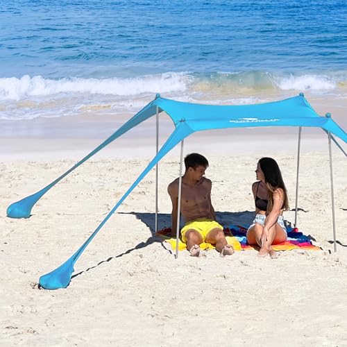 Image of SUN NINJA Beach Tent Sun Shelter, Beach Shade Canopy with UPF50+ Protection