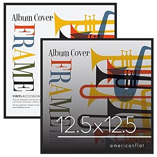 Americanflat 12.5×12.5 Album Frame with Plexiglass – Set of 2 – Record Album Frame for Vinyl LP Covers or Vinyl Records – Brooklyn Portrait Collection – Aluminum Record Frames for Wall – Black - Les Beatles, Paul McCartney, John Lennon, RIngo Starr, George Harrison