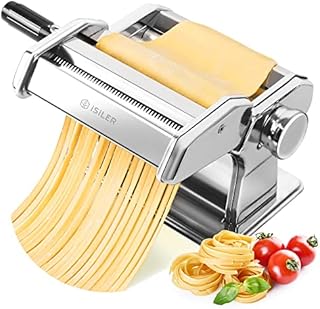 Pasta Machine, ISILER 9 Adjustable Thickness Settings Pasta Maker, 150 Roller Noodles Maker with Washable Aluminum Alloy Rollers and Cutter, FDA Approved for Pasta, Spaghetti, Fettuccini, Lasagna
