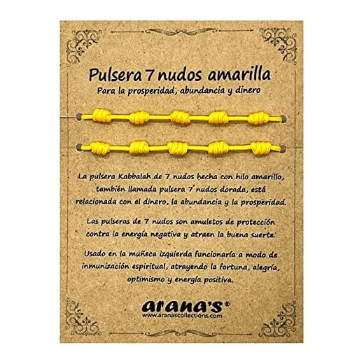 arana's - Pulsera 7 nudos amarilla mujer hombre - Para la abundancia y el dinero - Hilo amarillo protección energía negativa - Amuleto de la buena suerte - Prosperidad inteligencia estudios (Amarilla)