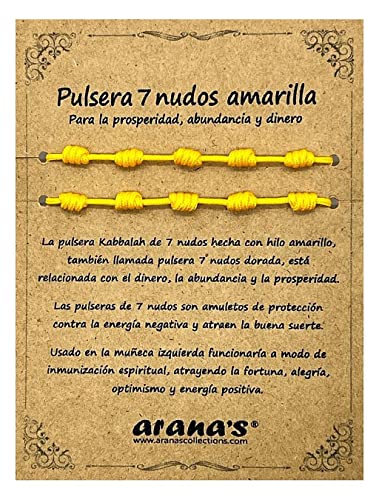 arana's - Pulsera 7 nudos amarilla unisex - Hilo de protección energía negativa - Amuleto de la buena suerte