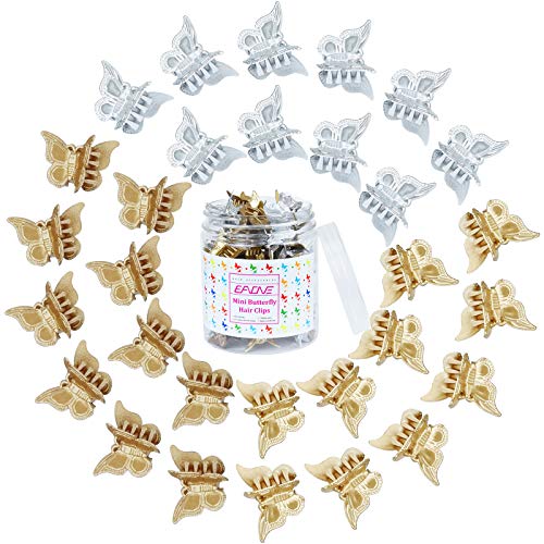 EAONE 50 Pieces Butterfly Clips Metallic Color Mini Butterfly Hair Clips Hair Accessories for Women and Girls with Box Packaged, 3 Assorted Colors(Silver, Gold and Bronze)