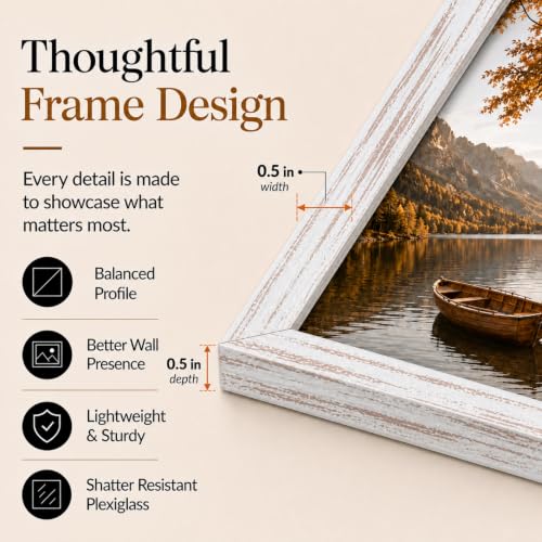 Image of JCJMY 3x4 Picture Frame Rustic White for Wall Hanging or Tabletop, Wall Mounting Horizontally or Vertically, 3 x 4 Wall Gallery Poster Photo Frame with Shatter Resistant Plexiglass, Rustic White