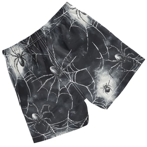 Pigsaly Boys' Swim Board Shorts White Spider Webs Watercolor Black Spiders Boy's Swim Trunks Kids Swimwear 4T2