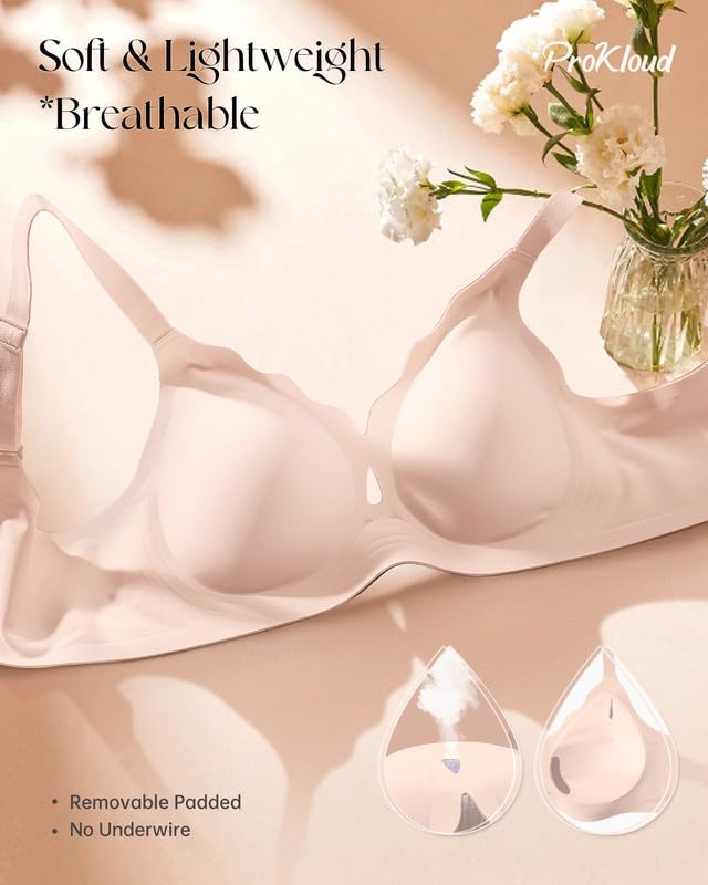 Image of ProKloud Wireless Bras for Women Wave Push Up No Underwire Bralettes Seamless Full Coverage Support Lift Everyday Bra