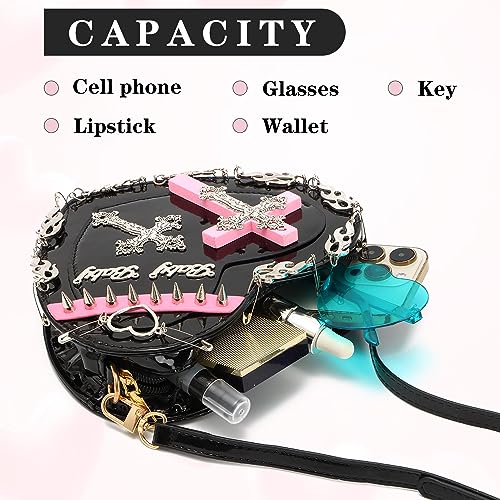 KUANG! Gothic Punk Purse Cross Studded Heart Shoulder Bag Lolita Chain Handbag for Women4