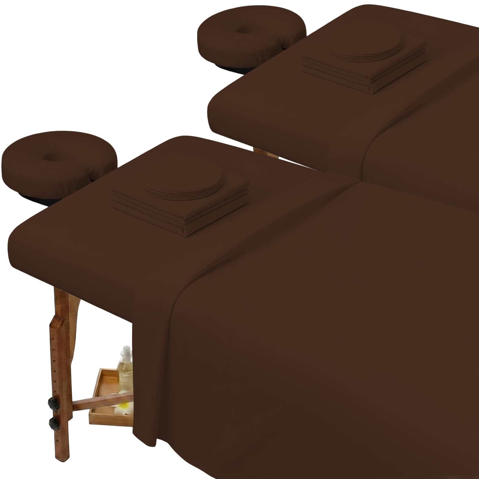 Oudain 2 Set Soft Microfiber Massage Table Sheet Sets Resistant Oil and Wrinkle 3 Piece Set Massage Therapy Supplies Includes Table Cover, Massage Table Fitted Sheet, Face Rest Cover (Chocolate)-image-11