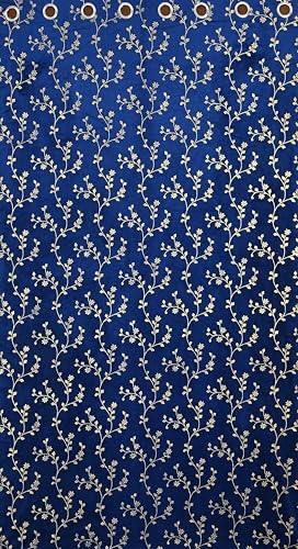 Image of Heavy Velvet Fabric Room Darkening Floral Design Curtains 11 Feet for Extra Long Door, Navy Blue, Pack of 2 Pieces