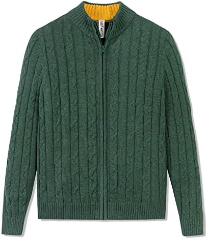 Kid Nation Boys Cardigan Full Zip 100% Cotton Cable Knit Sweater Kids School Uniform Coat,7-8 Years Green Heather