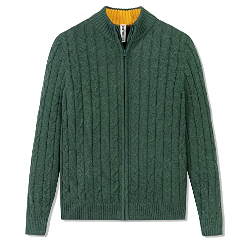 Kid Nation Boys Cardigan Full Zip 100% Cotton Cable Knit Sweater Kids School Uniform Coat,7-8 Years Green Heather #TOP4