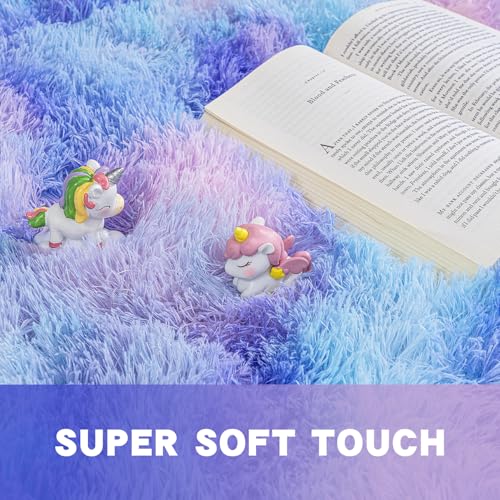 Rugs for Bedroom 4x6, Soft Shaggy Modern Shag Area Rug for Living Room, Upgrade Non-Slip Plush Fluffy Carpet for Kids Boys Girls Room Home Decor Aesthetic, Rainbow Purple