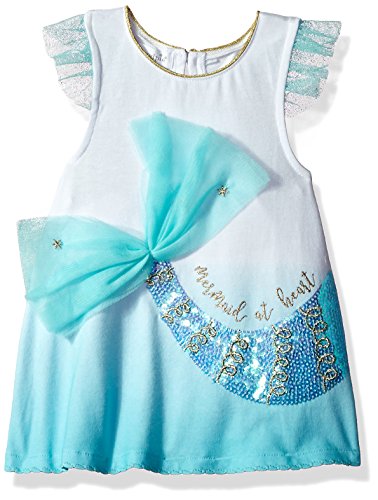 Mud Pie Baby Girls Mermaid Tail Ruffle Sleeve Tunic, Blue, SM/ 12-24 MOS