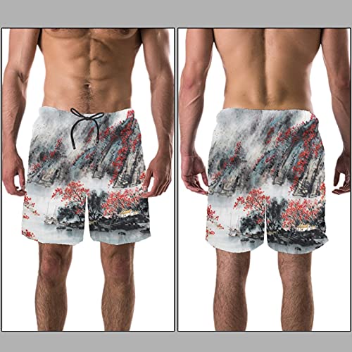 Short de bain pour homme doublure maille motif chinois traditionnel multicolore