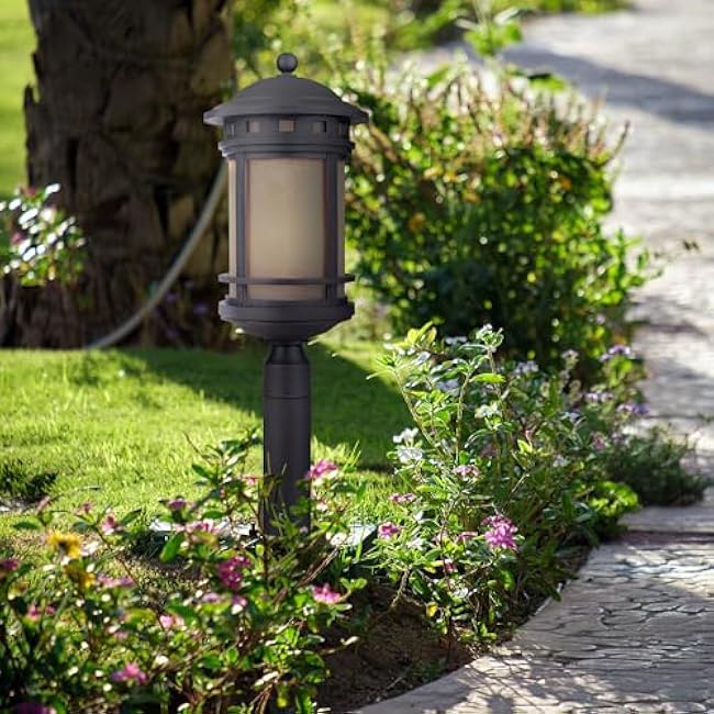 Designers Fountain Sedona 3-Light Outdoor Post Lantern Light, Oil Rubbed Bronze with Amber Glass Shade, 2396-AM-ORB