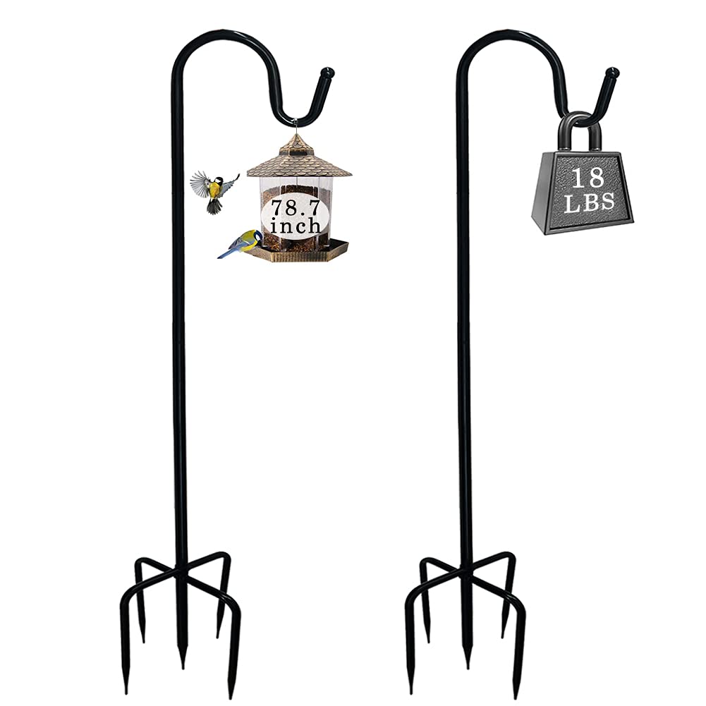 BYBAG Adjustable Shepherds Hook with 5 Prong Base,Heavy Duty Hanging Stakes for Plant Bird Feeder Solar Light Plant Hanger for Outdoor Garden Wedding Decor,Matte Black(2 Packs) (78inch)