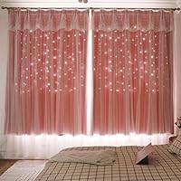 Amazon｜姫系 遮光カーテン レース付き ピンク 二重 カーテン かわいい