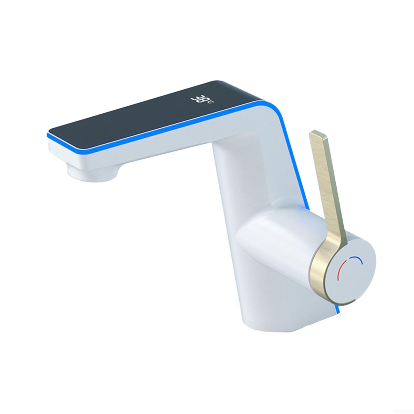 Yhenlovtt Brass Vessel Sink Faucet, Single-Handle Hot & Cold Water Basin with Digital Display, All-Copper Waterfall Tap for Modern Bathroom Vanity(WHITE)