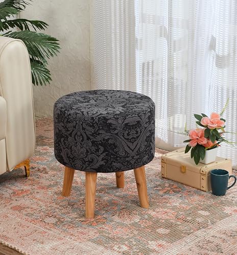 Image of NACIA Elegant Storage Ottoman Stool - Soft Cushioned Top for Seating & Footrest - Space-Saving, Stylish Design for Living Room, Bedroom & Office Spaces, 18 Inch, Black Damask