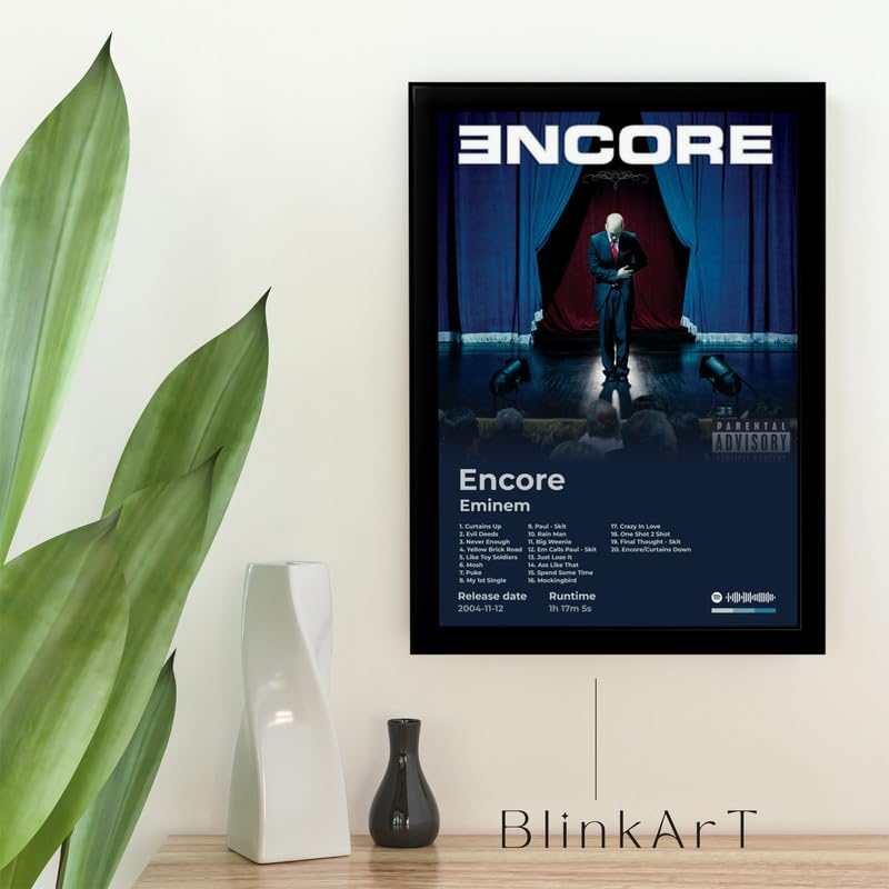 Image of BLINKART Eminem- Encore Wall Photo Frames | Wall Art for Bedroom, Living Room, Studio or Office | Album Cover Print with Spotify Song Link QR Code | Gift for Fans - 8x12 In