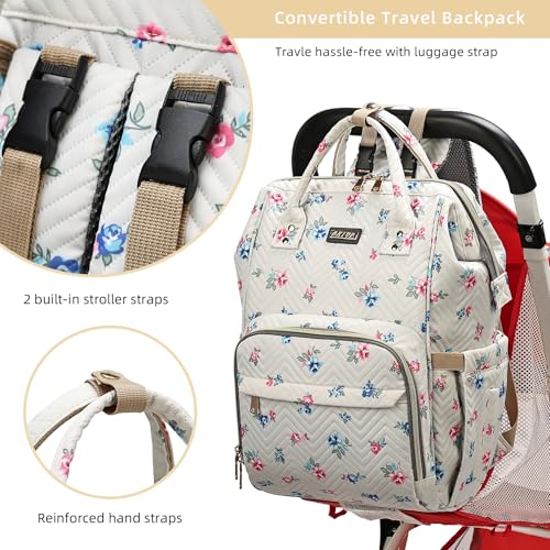 Image of GAIVP Diaper Bag Backpack, Diaper Bags for Baby Girls Boys, Baby Bags for Moms Dads, Nappy Changing Bag with Insulated Pockets,Multi-functional Waterproof Backpack with Stroller straps-Beige Flowers