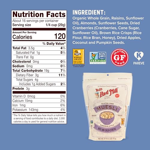 Image of Bob's Red Mill Gluten Free Muesli, 16oz (Pack of 1) - Gluten Free, Non GMO, Kosher