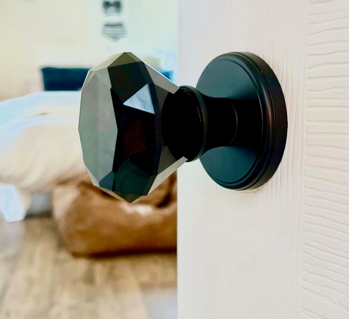 Gold Crystal Door Knobs with Lock, Glass Door Knobs Interior Privacy Set, Brass Vintage Decorative Antique Style Handle for Bedroom, Bathroom, Closet, 1 Pack