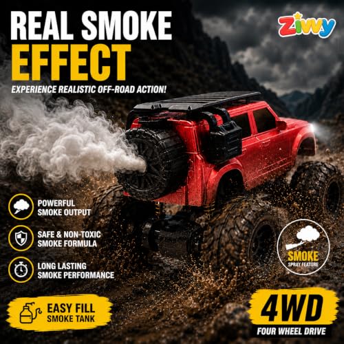Image of Big Red Remote Control Car Toy | Defender | Smoke and LED Light | Monster Truck Remote Control 4x4 | Rechargeable Car | 2.4G Remote Control | High Speed | 100m Range | Birthday Gift for Kids