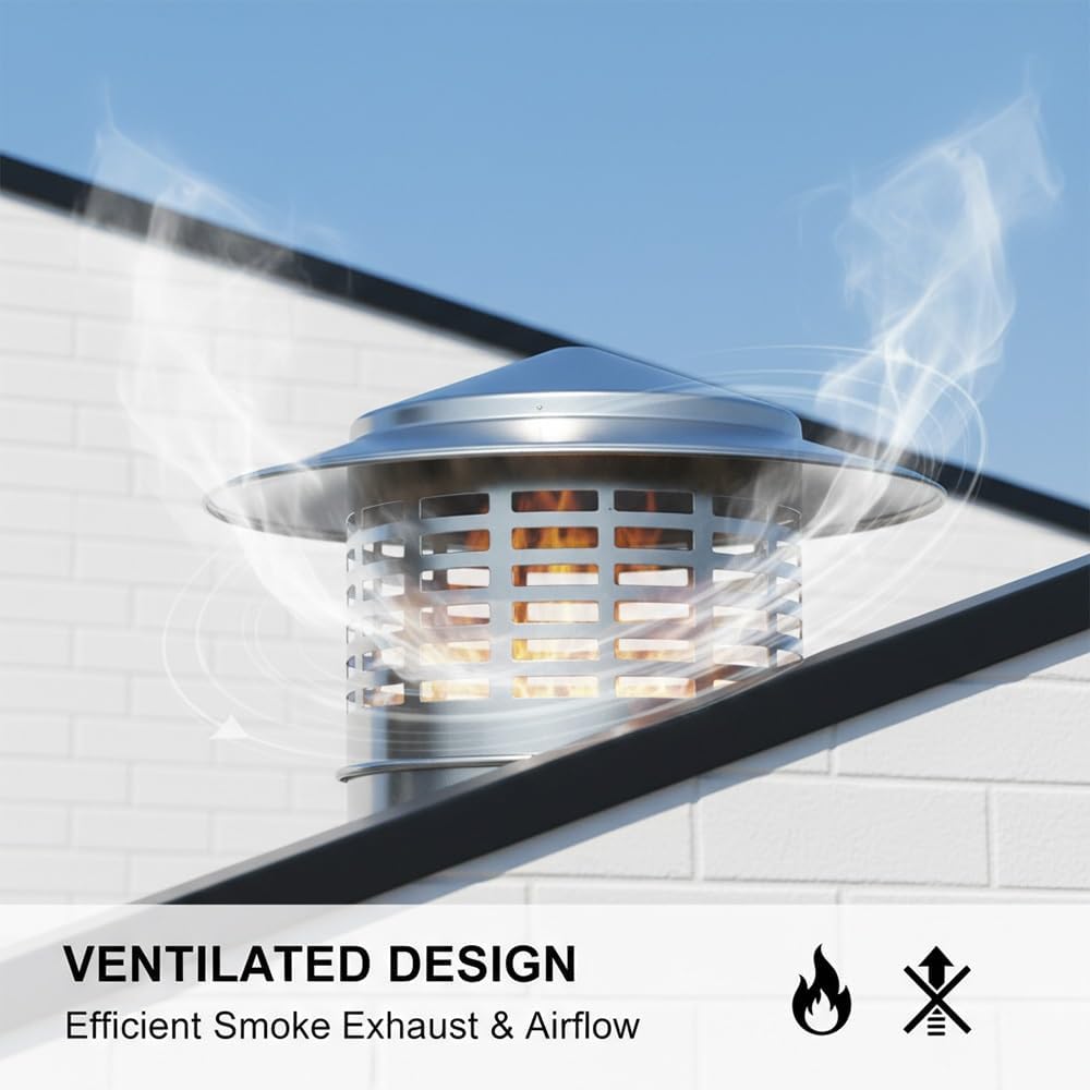 Stainless Steel Chimney Cap Round Rain Chimney Cover Cone Top Stove Pipe Cap for Outside Roof Fireplace Flue Lid for Wood Oil Stove 75mm/3" 160mm/6.3" 250mm/9.8"(15.7in)