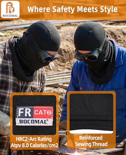 Image of BOCOMAL FR Face Mask Flame Resistant Balaclava 5.5oz Lightweight Arc Rated Helmet Liner Covering Hood for Welding