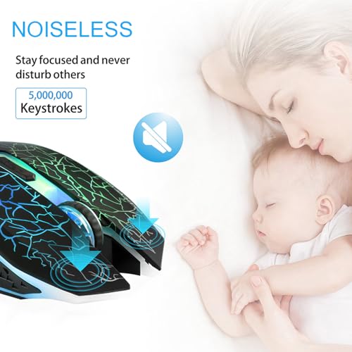 image for TENMOS M2 Wireless Gaming Mouse, Silent Rechargeable Optical USB Compu